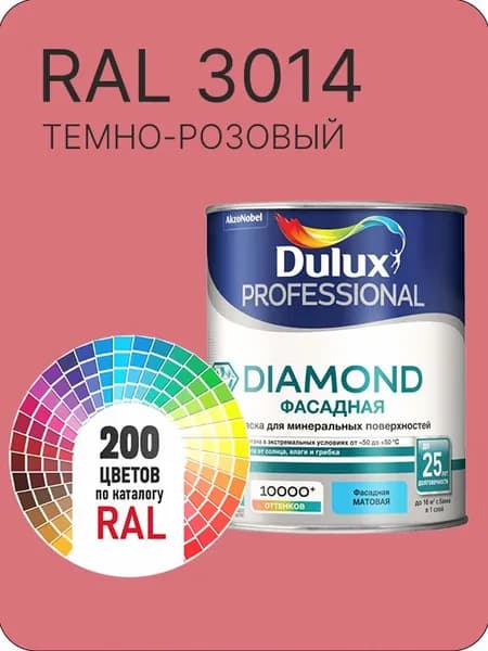 Краска для минеральных и деревянных фасадов Dulux Diamond цвет темно - розовый Ral 3014 0.8 л.