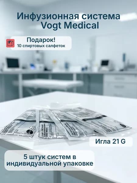 Стерильная одноразовая система для вливания инфузионных растворов 5 штук с иглой 21G