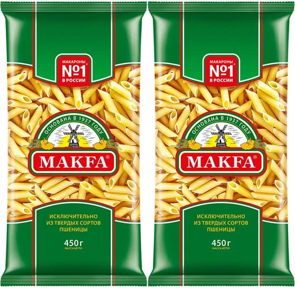 Макаронные изделия Makfa Перья, комплект: 2 упаковки по 450 г