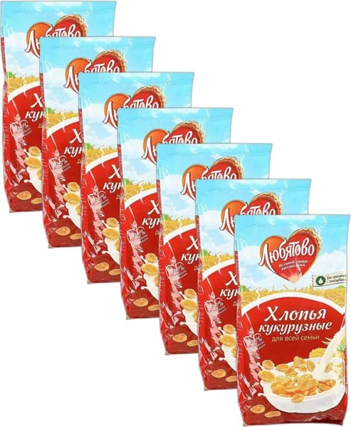 Сухой завтрак хлопья Любятово кукурузные, комплект: 7 упаковок по 300 г