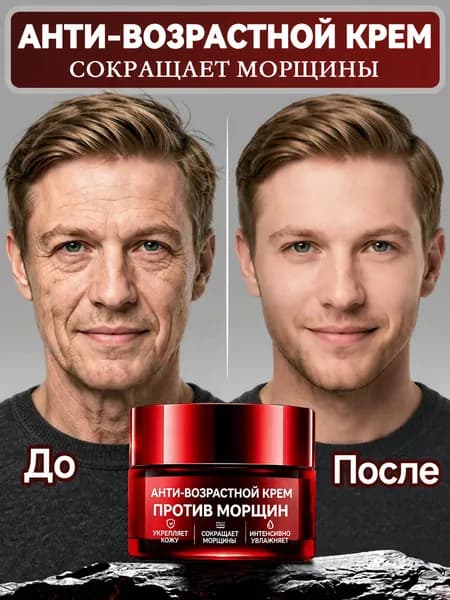 Антивозрастной мужской крем АНТИ-МОРЩИНЫ 50 г устраняет морщины, а не маскирует глубокие + интенсивное увлажнение
