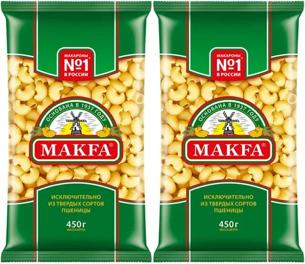 Макаронные изделия Makfa Улитки, комплект: 2 упаковки по 450 г