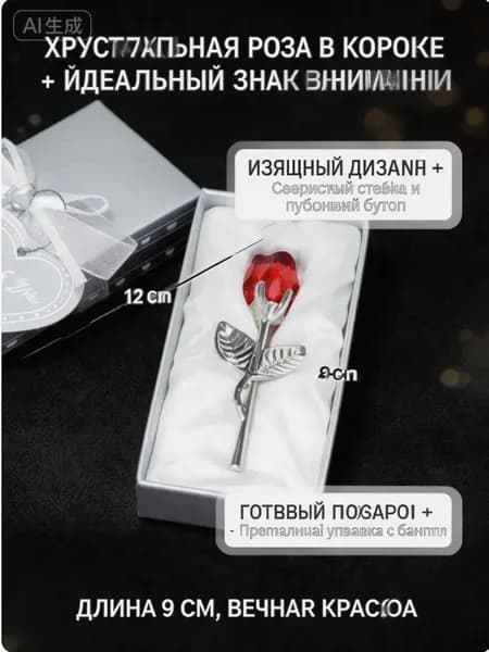 Сувенирная хрустальная роза, искусственный цветок-романтический-подарок, для девушки и на свадьбу.