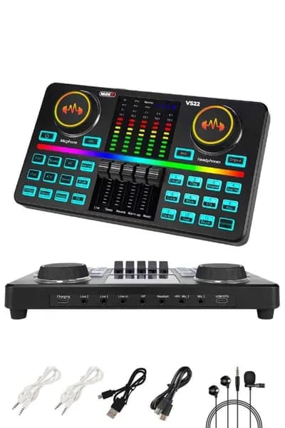 Звуковая Карта для Звукозаписи Midex VS22 для Прямой Трансляции, Радиомикшер (Телефон и Компютер, Podcast)