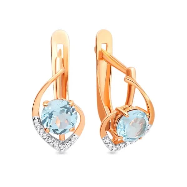 Серьги женские с топазами и фианитами из красного золота 375 пробы 585GOLD