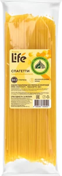 Макароны безглютеновые ЛЕНТА LIFE Спагетти, из кукурузной муки, 300г