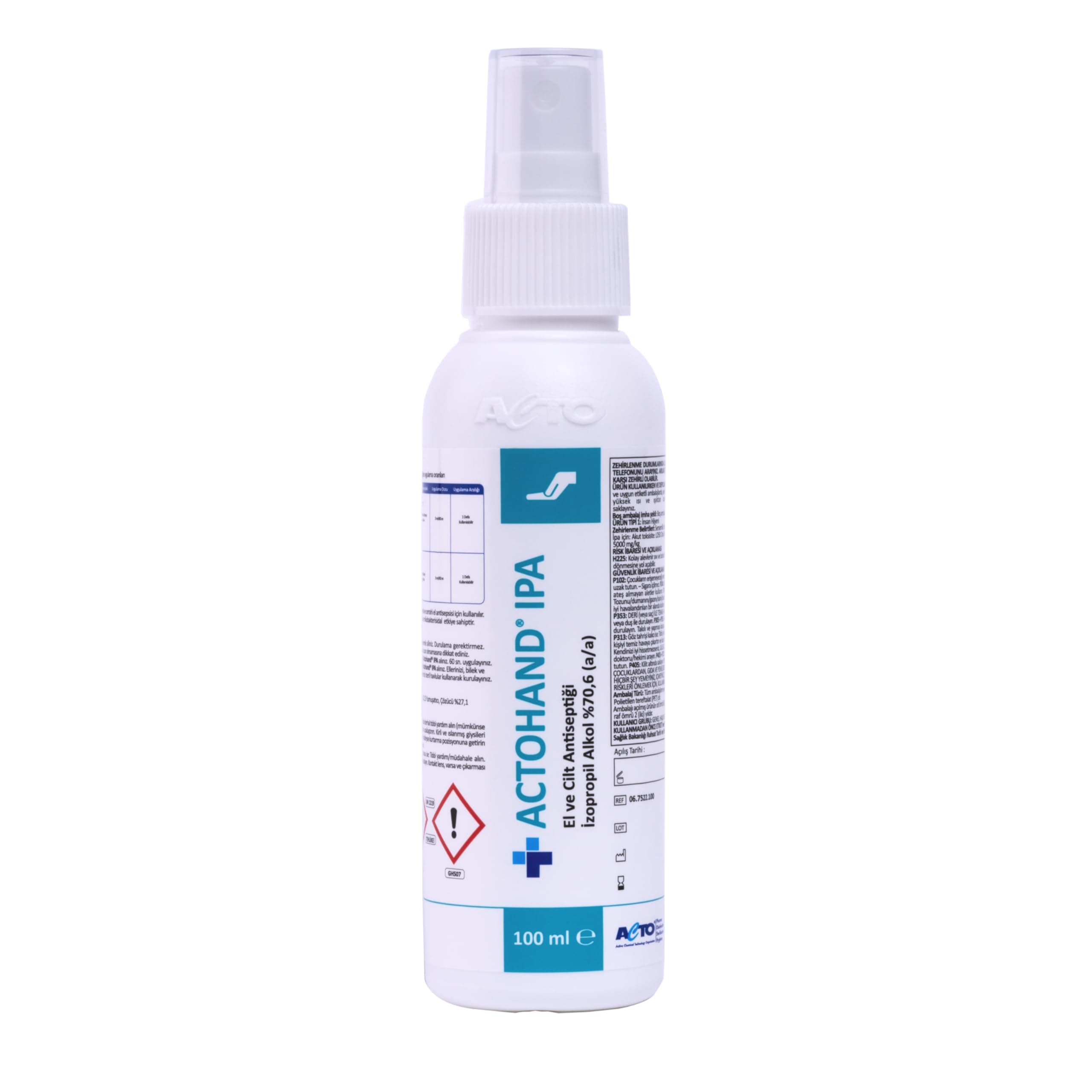 ACTOHAND IPA 100 мл Антисептик для рук и кожи Быстродействующее дезинфицирующее средство с 75% изопропиловым спиртом Эффективная защита от вредных микроорганизмов Безопасная для кожи, быстросохнущая