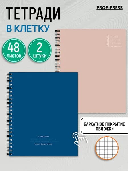 Тетрадь 48 листов в клетку на пружине Prof-Press, набор 2 штуки