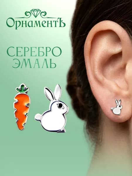 ОрнаментЪ.Серьги пуссеты для девочки,серебро 925 пробы, серебряные гвоздики с эмалью.