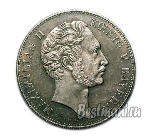 Монета 2 гульдена 1849 года Максимилиан 2 Бавария