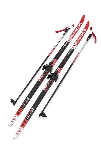 Лыжный комплект с палками и креплением 75 мм - 150 см WAX Brados Active A3 Red / без насечек