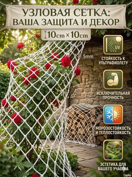 Заградительная сетка аварийная, узловая, защитная, спортивная, 2м ширина, ячейка 100x100мм, нить 5мм