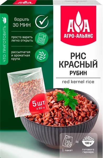 Рис АГРО-АЛЬЯНС Красный рубин, в пакетиках, 5х80г, 400г