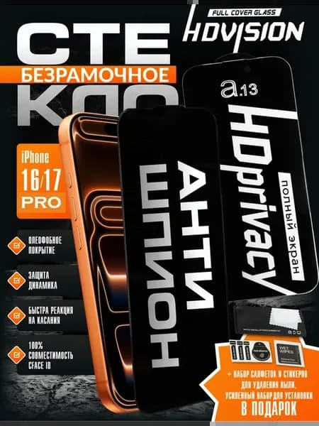 Приватное бронестекло для iPhone 16 Pro с защитой Anti-Spy