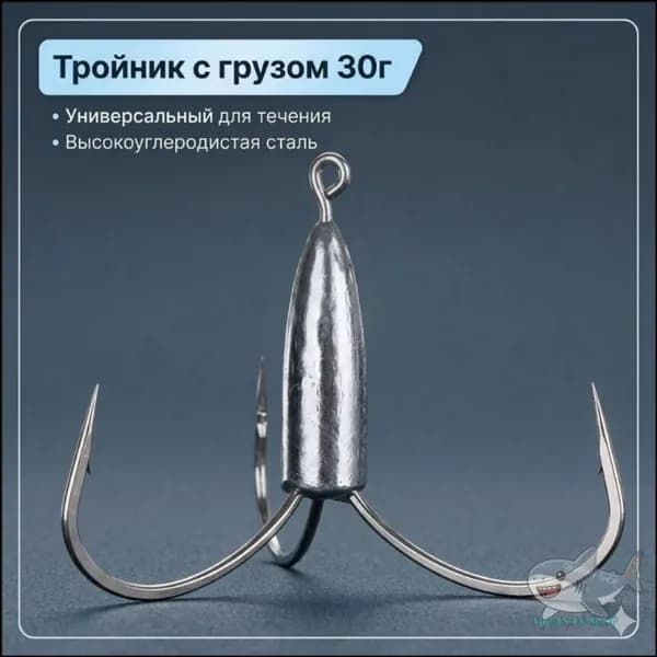 Тройник с грузом 30г из высокоуглеродистой стали для ловли судака и щуки (1 шт)