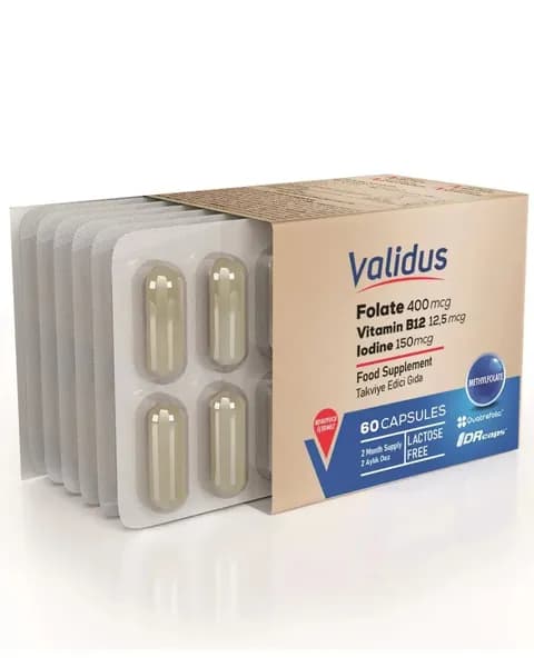 Validus Валидус Фолат Quatrefolic 400 мкг + Витамин B12 + Витамин B6 + Йод 60 капсул