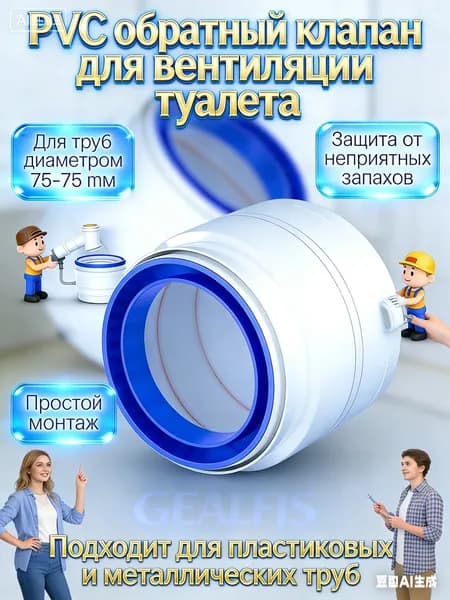 Обратный клапан для туалетных труб, 75/75, 1 шт