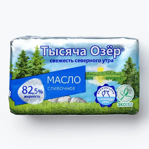 Масло сладкосливочное несолёное 82,5% 180 г, Тысяча Озер