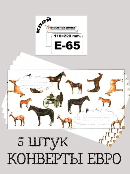 Цветные ЕВРО Е-65 конверты 5 штук
