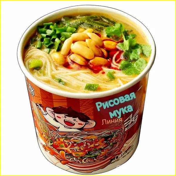 Настоящая гоцяо мисянь (вкус кунжутной пасты) в стакане, заливная, куриный бульон, лапша быстрого приготовления