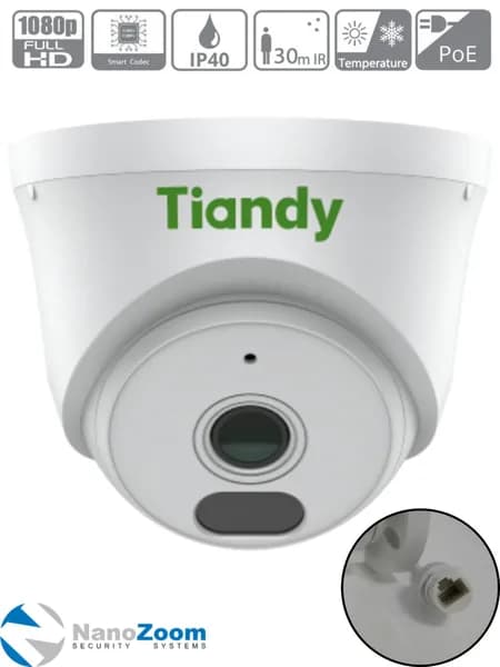 Tiandy TC-C320N 1CNB-28 2Мп 2,8 мм - камера видеонаблюдения IP для помещений, цифровая купольная IP-видеокамера с ИК-подсветкой, 1920x1080 Full HD