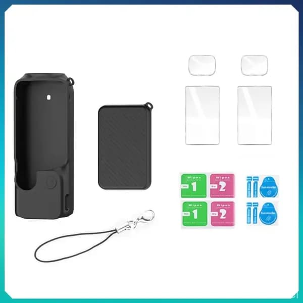 Силиконовый чехол + 2шт Пленка из закаленного стекла для OSMO Pocket 4 Защитный мягкий чехол