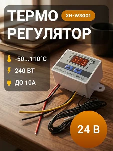 Терморегулятор термостат контроллер температуры XH-W3001 (24V) Для инкубаторов, обогревателей, теплого пола, холодильника
