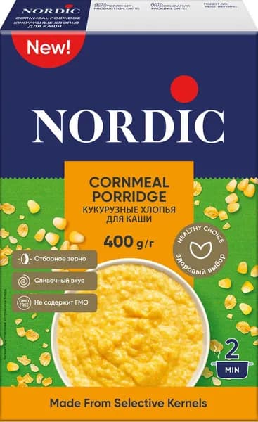 Хлопья кукурузные Nordic для каши, 400г x 3 шт