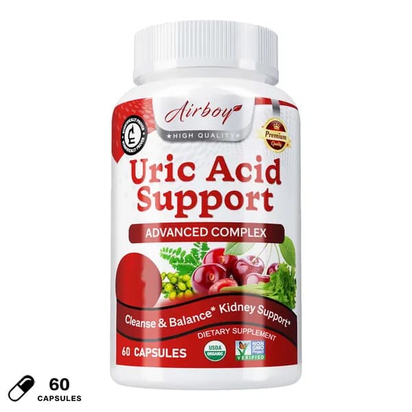 Биологически активная добавка Airboy Uric Acid Support Advanced Complex поддерживает здоровый уровень мочевой кислоты, улучшает функцию почек и облегчает состояние суставов.