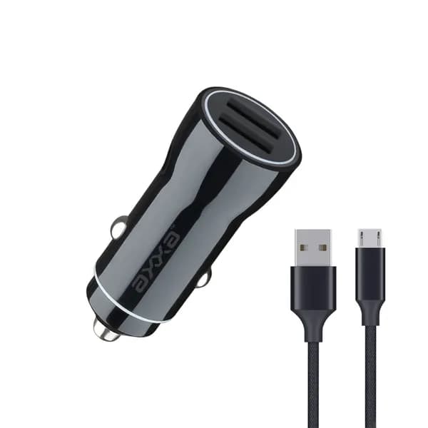 Автомобильное зарядное устройство 2хUSB 2.4А с кабелем Micro USB, длина 1 м, черный, АХХА