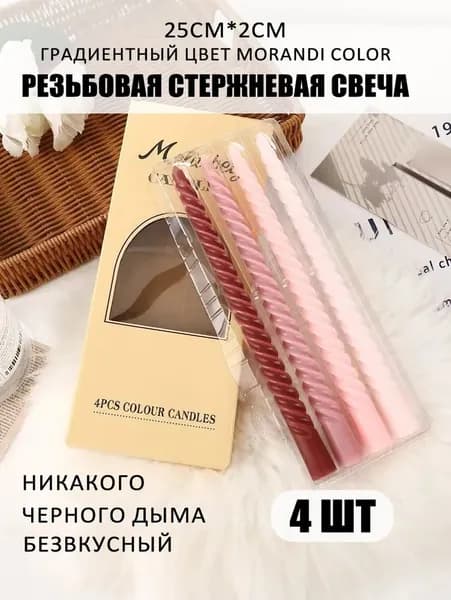 Свечи поминальные "Градиентный розовый2", 25 см х 2 см, 4 шт