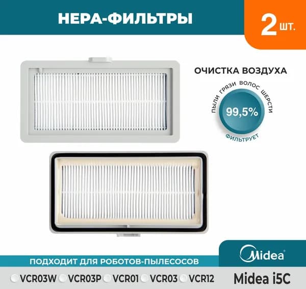 Набор 2 HEPA-фильтров Refill для робота-пылесоса Midea i5C VCR03W, VCR03P, VCR01, VCR03, VCR12