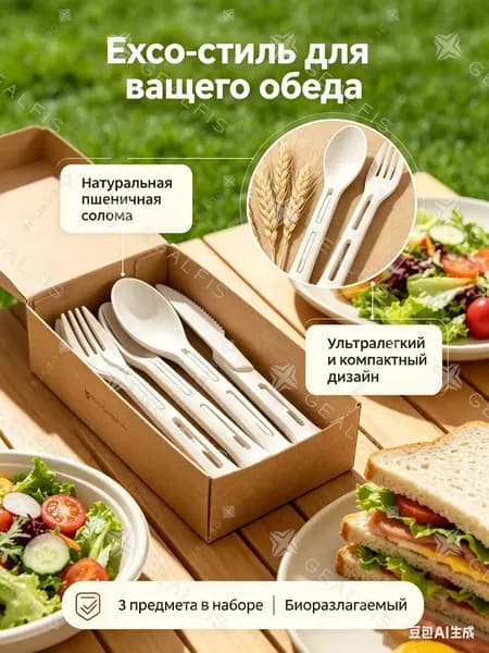 Набор вилка и ложка для салата 3 предм. бежевый, белый