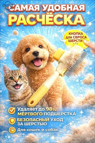 Пуходерка для кошек и собак с самоочисткой