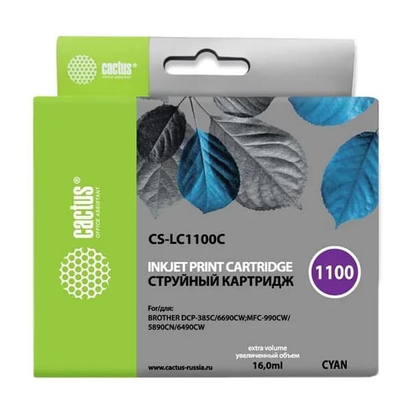Cactus LC-1100C Картридж струйный голубой 16 мл