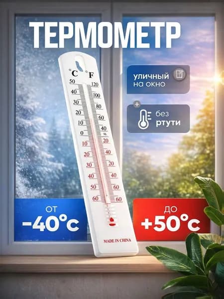 Термометр на окно для улицы / Градусник наружный, уличный, оконный