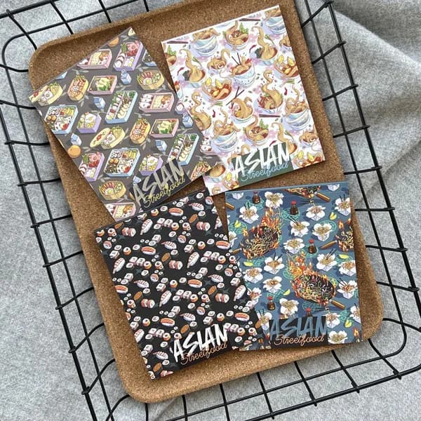Блокноты для заметок СУШИ / Блокнот для записей в точку PAPPI STORE, 4 шт., А6, 40 листов