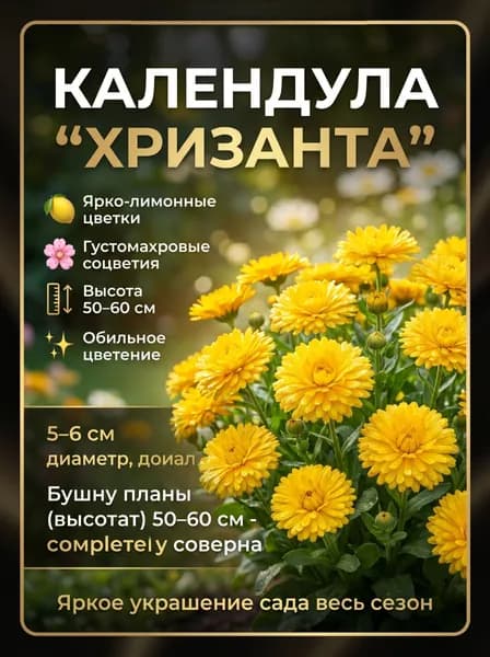 Семена Календула Хризанта 0,5г: крупноцветковые махровые цветы / неприхотливый однолетник для сада
