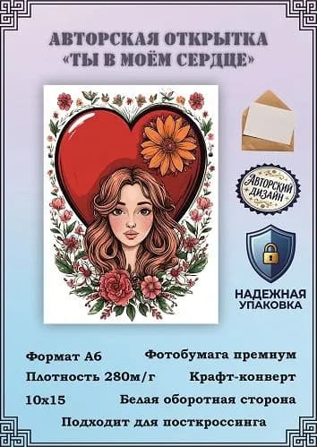Авторская открытка "Ты в моём сердце"