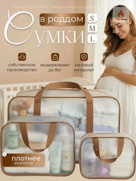 Сумки в роддом прозрачные для беременных набор 3 шт. без наполнения мамы и малыша
