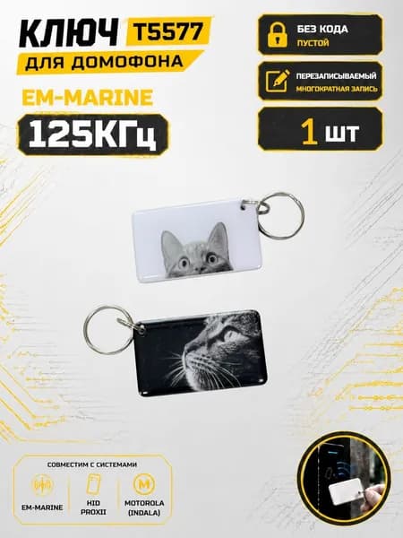 Ключ для домофона T5577 "Кошечка" эпоксидный, перезаписываемый, 125 кГц. Брелок-заготовка для копирования Em-Marine (1 шт.)