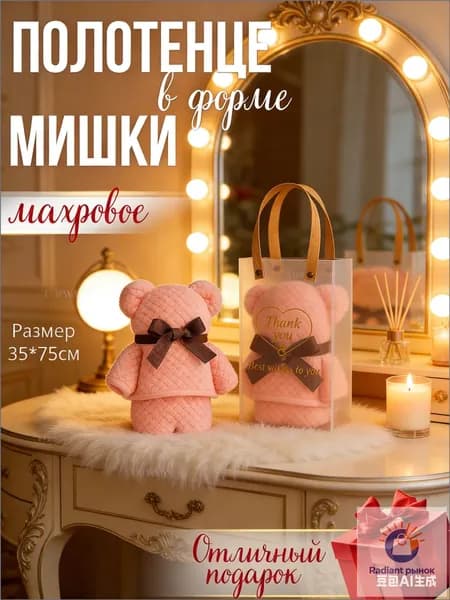Подарочный набор для женщин полотенце для рук и лица в форме мишки. Подарок на 8 марта для мамы, дочки, жены, подруги и девушки. Сувенир коллегам