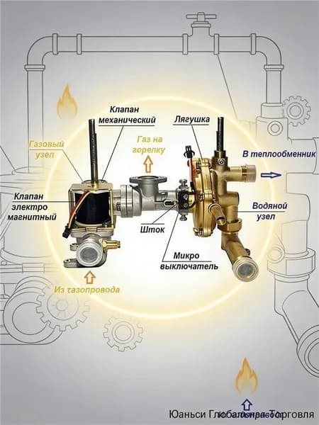 Узел водогазовый (газо-водяная часть Оазис) для газовой колонки Oasis Zerten Зертен