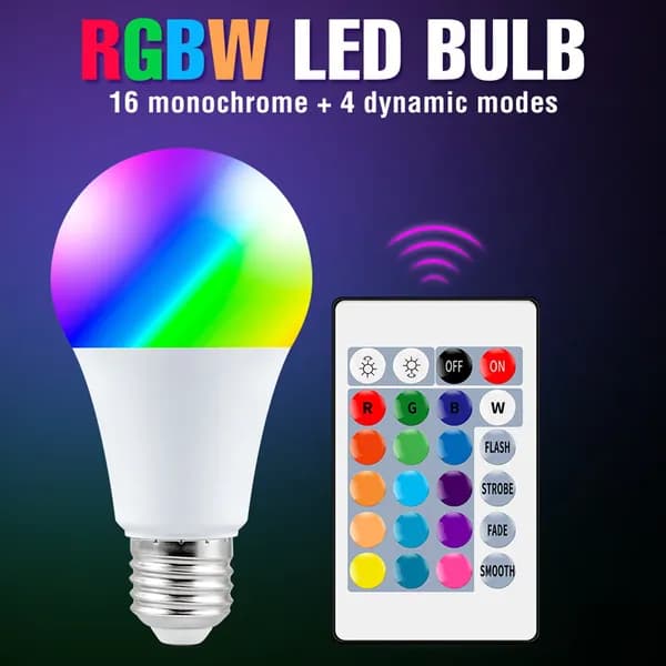 RGB-светодиодная лампа E27 с пультом дистанционного управления, 220 В