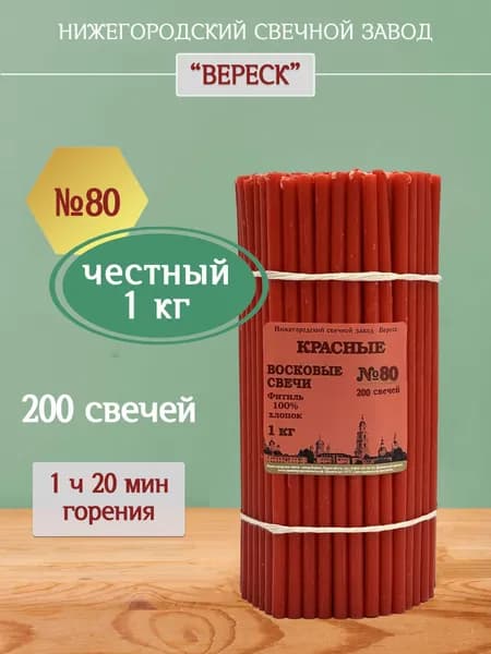 Красные церковные восковые свечи №80,1кг,освященные, Нижегородский свечной завод Вереск