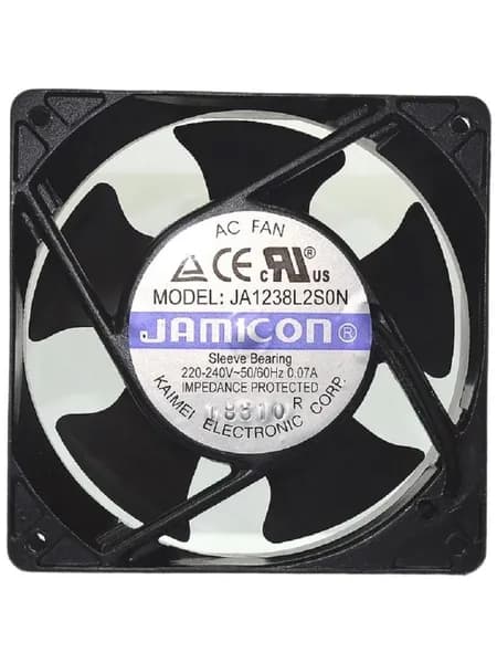 Вентилятор JA1238L2S0N-T(JA1238L2S010N-T-R) JAMICON 220В, 120х120х38 мм, подшипник скольжения, разъем на корпусе (клемма)