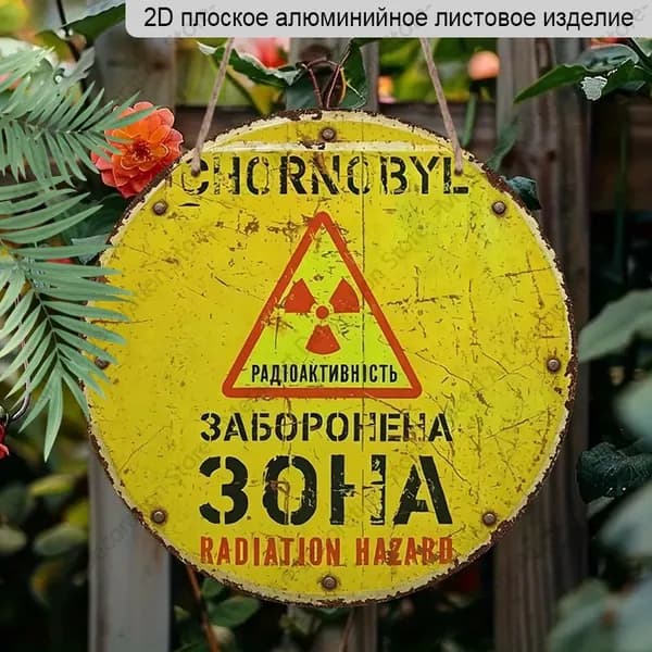 Алюминиевая табличка 20 см, 2D плоская, декор с предупреждающим знаком Чернобыля, в винтажном стиле, декор в индустриальном стиле