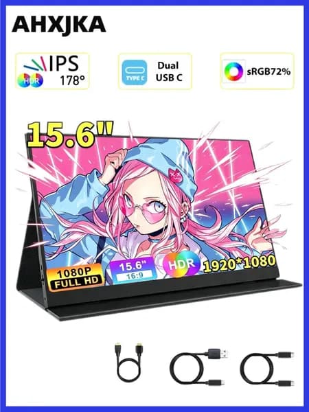 AHXJKA 15.6" Монитор ПОРТАТИВНЫЙ МОНИТОР (S156-FHD-P), IPS, 1920x1080, 60 Гц, черный матовый
