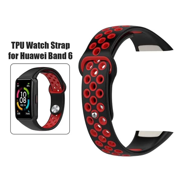 Ремешок для фитнес-браслета Huawei Band 6 и Honor Band 6, двойной застежкой, чёрно-красный