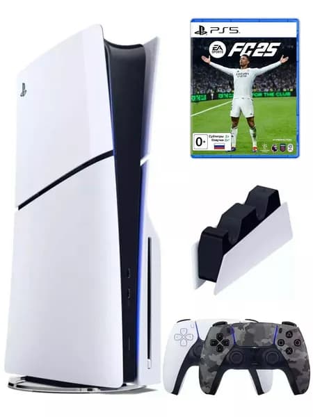 PS5 (ПС5) Игровая приставка Sony PlayStation 5 Slim disk+геймпад+зарядное+ Fifa25